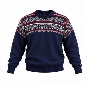 Arctic Circle 66°33'N 100% Wool Fair Isle Navy Blue Knit Norway Sweater Large